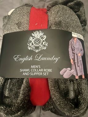 English Laundry Men's Shawl Collar Robe and Slipper Set - Gray